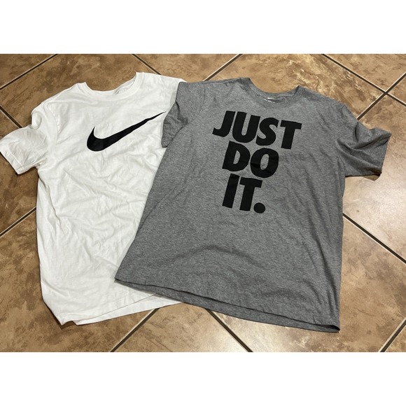 Nike Other - 2 - Nike Mens Training T-shirts Gray & White Just Do It & Swoosh Logo Sz Large